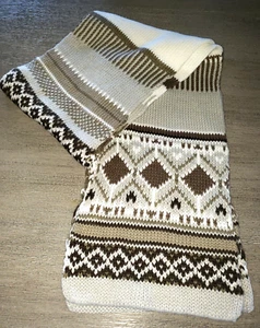 OLD NAVY women KNIT TAN WHITE BROWN WINTER SCARF PRETTY! 66 X 9 INCHES - Picture 1 of 1