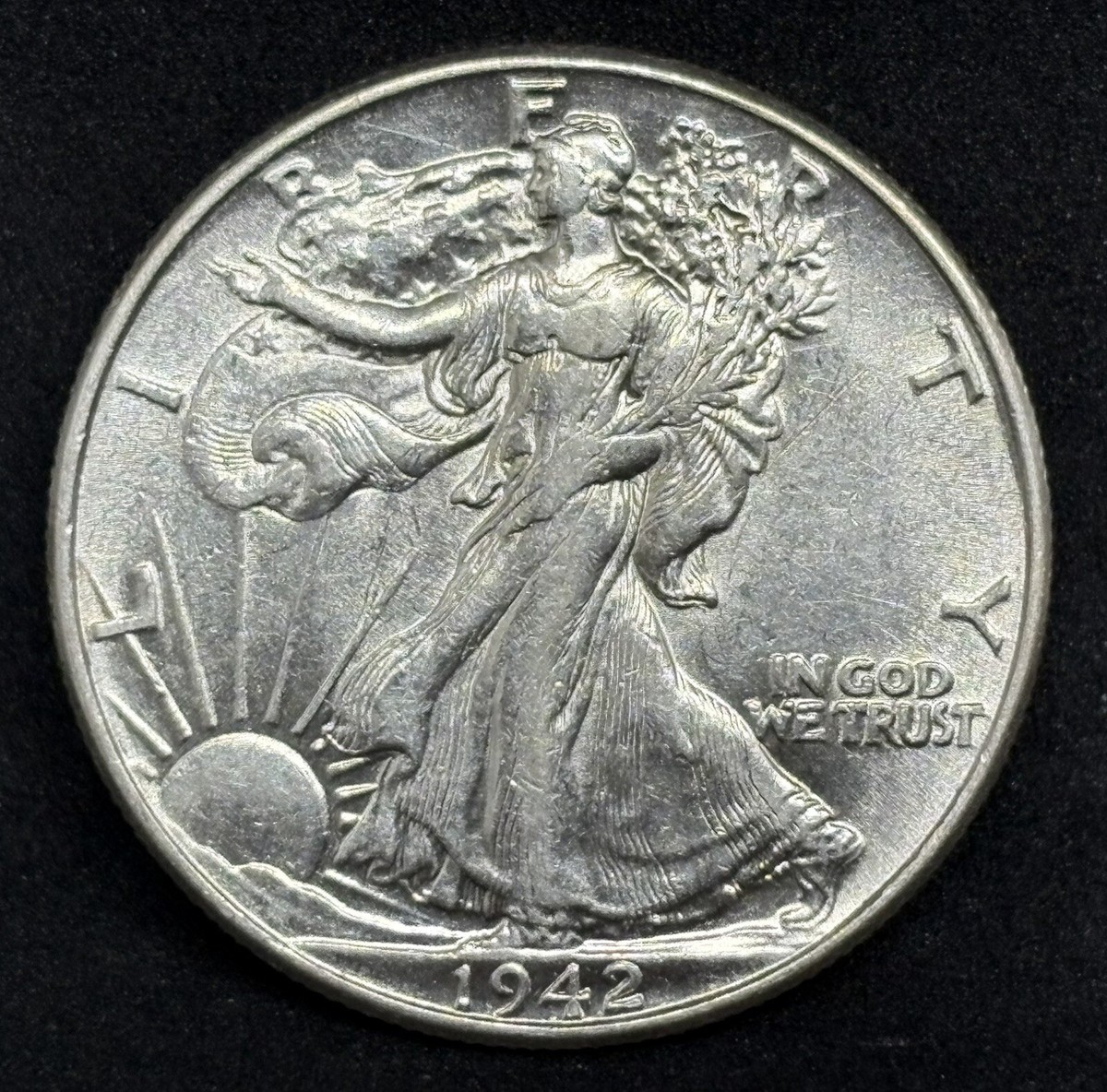 Silver AU 50 Graded 1942 Year Liberty Walking Half Dollars