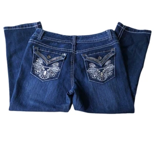 Pantalones de mezclilla Nine West azules talla 8 embellecidos brillantes bolsillos con solapa fecha noche calce capri - Imagen 1 de 10