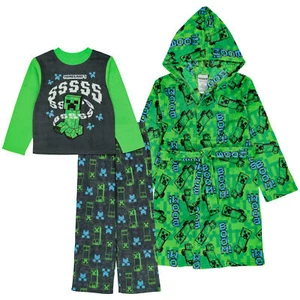 Minecraft Pajamas Robe Set Hoodie Cover Up Boy Girl 6 8 10 Creeper Bathrobe NWT - Picture 1 of 9