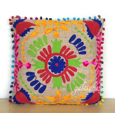 New 16" Pillow Cover 24" Square Jute Embroidery Cushion Cover 18" Pillowcase D6 - Image 1 of 2