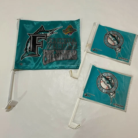 Vintage Florida Marlins World Series Lot of 3 Car Window Flags MLB Baseball Cover