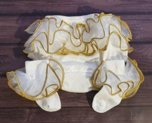 Girl Ruffle Socks and Ruffle Baby Diaper Cover Ruffle Baby Bloomers, Ivory Gold - Picture 1 of 4