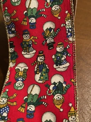 Boneco de neve fita vermelho e dourado bonecos de neve inverno C & G fita borda de fio arco fazendo artesanato - Imagem 1 de 4
