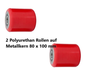 2 Stk Hubwagen Rolle 80 x 100 mm Polyurethan auf Metallkern Gabelrolle Rad - Bild 1 von 4