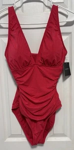 Ellen Tracey Badeanzug Magenta gerafft V-Ausschnitt Größe 8 neu mit Etikett UVP 98 - Bild 1 von 6