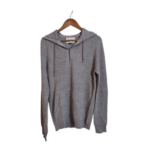 Flag & Anthem Sweater Mens Medium Brown Hooded Knit Pullover Half Zip Casual - Picture 1 of 12