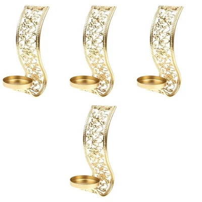 4pcs Metal Wall Sconce Candle Holder Wall Hanging Home Hollow Out Candleholder - Image 1 of 4