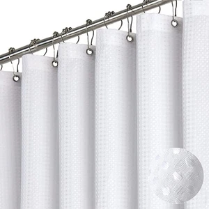 Dynamene White Fabric Shower Curtain, Waffle Weave Heavy Duty Hotel Luxury Cl... - Picture 1 of 6
