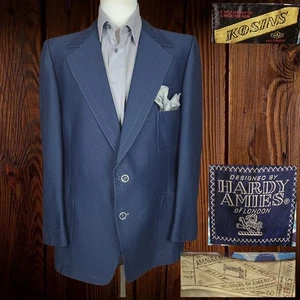 1960s Kosins Clothes Blazer Mens 44L Navy Wide Lapel 3/4 Lined - Picture 1 of 15