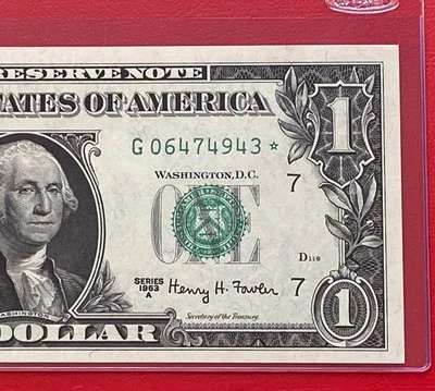1963A STAR NOTE  $1 DOLLAR BILL ( CHICAGO) UNCIRCULATED - Image 1 of 3