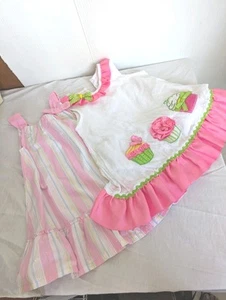 Baby Mädchen Kleid Cupcakes Bonbon Streifen rosa Chenille Punkte Tupfen 24 Monate  - Bild 1 von 13