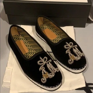 Gucci Black Velvet Am Appliqué Loafers Flats - Picture 1 of 6