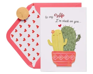 Cute Cacti Valentine Card For Wife Happy Valentines Day With Foil Embellishments - Picture 1 of 5