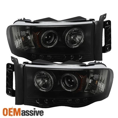 For 02-05 Ram 1500 | 03-05 Ram 2500 3500 Black Smoked Halo Projector Headlights - Image 1 of 3