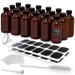 Nevlers 8 oz Boston Round Amber Glass Bottles 18 Pack - Picture 1 of 9