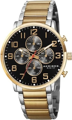 Reloj para hombre Akribos XXIV AK810TTG cronógrafo GMT esfera negra tono dorado tono plateado Foto 1 de 4
