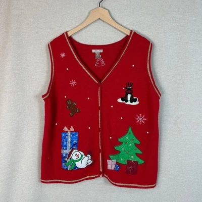 Colete suéter de malha vintage branco veado feminino tamanho XXL férias de Natal frisado - Imagem 1 de 4