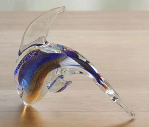 Vintage Kunst Glas lila Bernstein Delfin Figur Papiere 5,5" Maritim Venedig - Bild 1 von 5