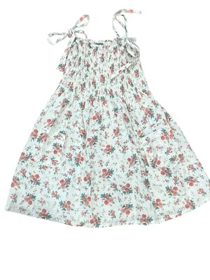 TOCOTO VINTAGE GIRLS 10 DRESS TIE STRAPS SMOCKED WHITE FLORAL COTTAGECORE - Image 1 of 4