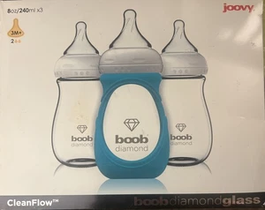 3 Pack Joovy Boob Diamond 8 oz Glass Baby Bottles New Sealed Blue - Picture 1 of 2