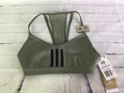 adidas All Me 3-Stripes Mesh Sports Bra Bralette Legacy Green Black Womens XS - Image 1 of 4