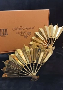 Home Interiors Set 2 Brass Fans Gold Metal 1176 Wall Hanging Boxed New - Picture 1 of 8
