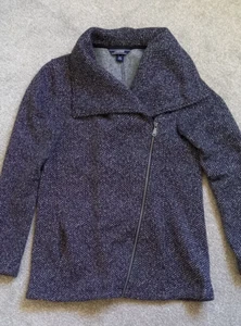 Lands' End Asymmetrical Zip Fleece Jacket Size Small UK 12 Black & White - Picture 1 of 10