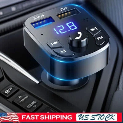 Bluetooth 5.0 Car Wireless FM Transmitter Adapter 2USB PD Charger AUX Hands-Free - Image 1 of 4