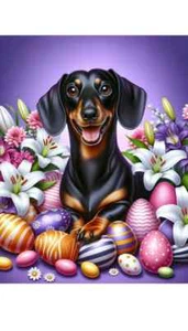 Dachshund Black/Tan SH Easter Holiday Flag - Picture 1 of 3