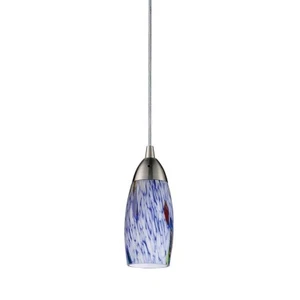 Elk Lighting 110-1BL Milan 1 Light 3-Inch Mini Pendant Satin Nickel Blue Glass - Picture 1 of 15