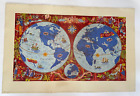 WORLD MAP AIR FRANCE AIRLINES 1950 LUCIEN BOUCHER ORIGINAL PICTORIAL MAP