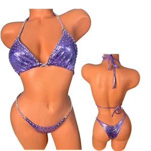 Violet crystal pageant birthday fitness competition bikini size B/C top S bottom - Picture 1 of 5