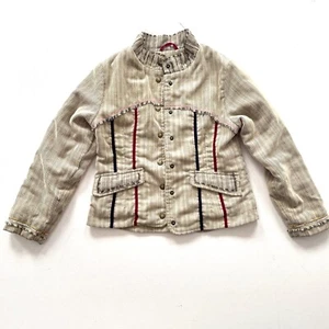 DKNY Girls’ Jacket Size 8 Corduroy Long Sleeve Snap-Up Vintage Fringe & Stripes - Picture 1 of 12