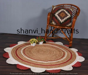 Multicolor Bohemian Round Rug Jute Rug Braided Indien Area Rag Rug - Picture 1 of 6
