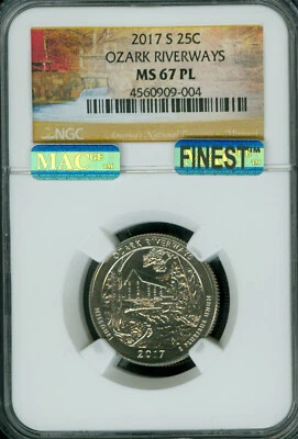 2017 S OZARK RIVERWAYS QUARTER NGC MS67 PL MAC FINEST MAC SPOTLESS   . - Image 1 of 2