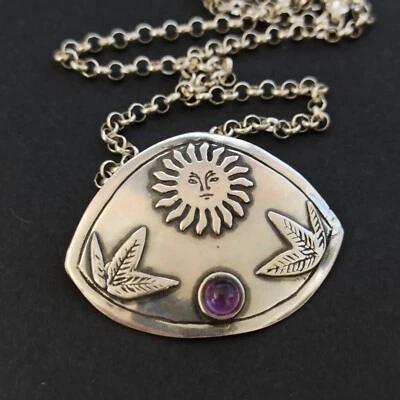 Vintage Sun Necklace Silver Artisan Bohemian Ethnic Folklore Boho Trible Bold - Image 1 of 4