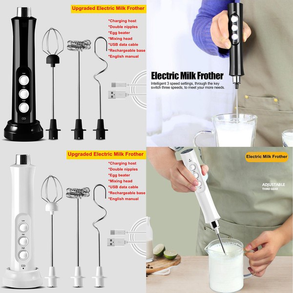 Dual Head Electric Egg Beater Milk Frother USB Charging Mixer For Coffee Drink Photo Related
