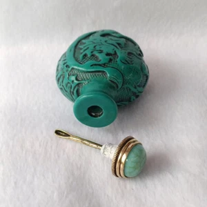 Collection Old Chinese Hand-carved Turquoise Flower and Bird Statue Snuff Bottle - Picture 1 of 3