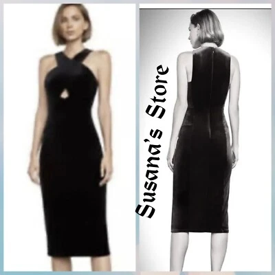 NOVO COM ETIQUETAS BCBG MAXAZRIA TAMANHO S MAREN VELUDO HALTER RECORTE VESTIDO MIDI ELEGANTE US$ 198 - Imagem 1 de 4