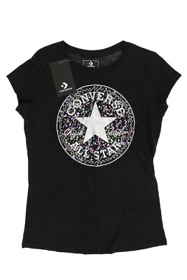 Converse 242413 Kids Girls Crew Neck Short Sleeve T-Shirt Black Size Large - Image 1 of 2