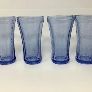 Vintage! Set of 4 Indiana Madrid Recollection Blue Glass Tumblers 6 1/2" Tall - Picture 1 of 7
