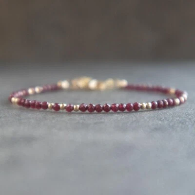 Pulsera trenzada de piedras preciosas rojas con cuentas de rubí natural de 2 mm para amor Foto 1 de 4