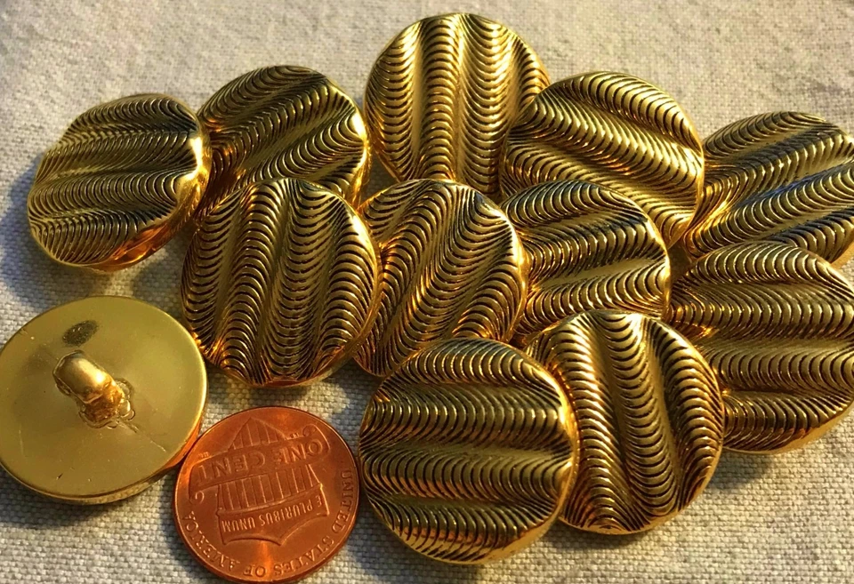 12 Shiny Gold Tone PLASTIC Wave Design Shank Buttons 7/8" 23MM # 2793 - Image 1 of 1