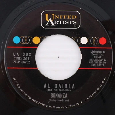 Al Caiola - Bonanza / Bounty Hunter - 1961 45 rpm 7" Single Vinyl Record UA 302 Foto 1 de 4