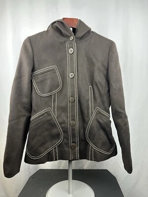 Aria Caractére Women’s Brown Virgin Wool Pocketed Jacket Size 6 Unique Design - Image 1 of 4