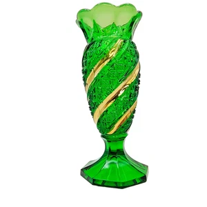 EAPG US Glass Company No. 16048 Emerald Green Vase c. 1890s Diamonds Swirl Motif - Picture 1 of 20