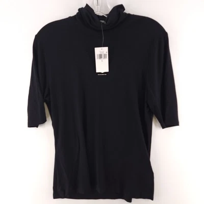 Camiseta Ralph Lauren cuello alto negra top suave elástica manga corta para mujer talla L Foto 1 de 4