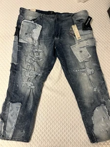 NWT Jordan Craig Sean Legacy Edition Jeans Men Blue 50x34 Distressed Destroyed - Picture 1 of 7