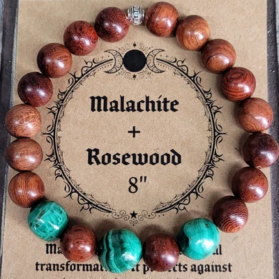 Brazalete elástico de malaquita y palo de rosa de 10 mm con cuentas de 8" para hombre piedra natural curación Foto 1 de 4